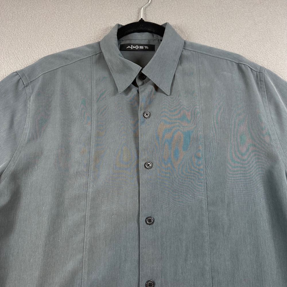 Axist Mens Short Sleeve Button Down Shirt Gray Pleated Front Size Medium